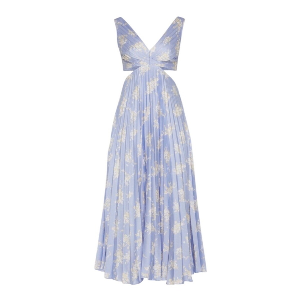 ABERCROMBIE & FITCH Giselle Pleated Cutout Maxi Dress Sz M Blue Floral Fairycore - Picture 2 of 16